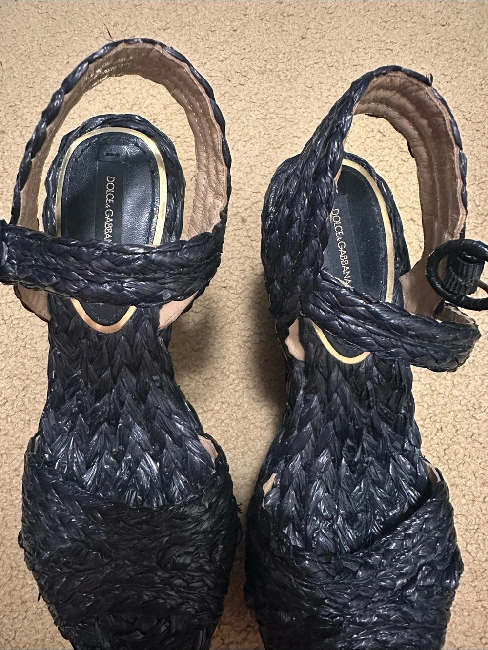 Dolce & Gabbana Black Raffia Wedges
